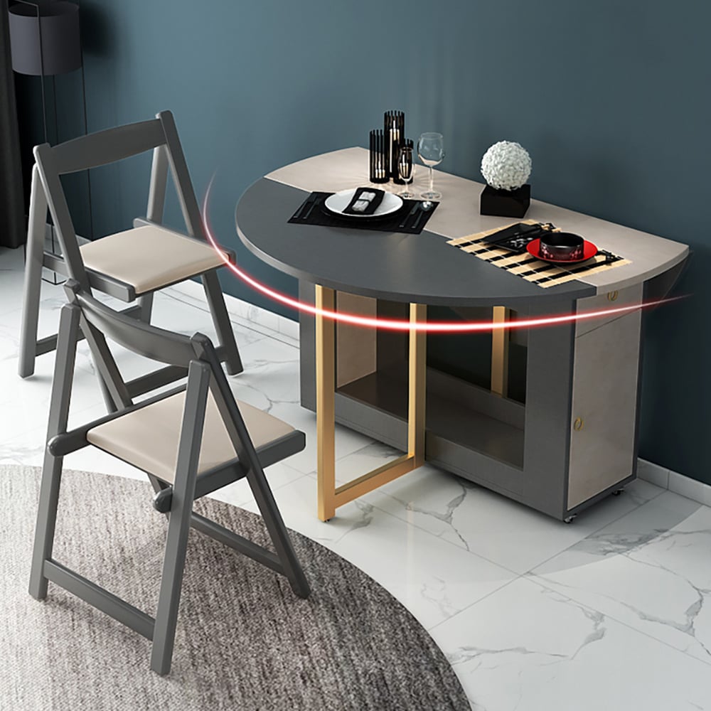 47.2"Round Dining Table Set with Chairs Folding Top & Metal Base Wood Chairs Included window image