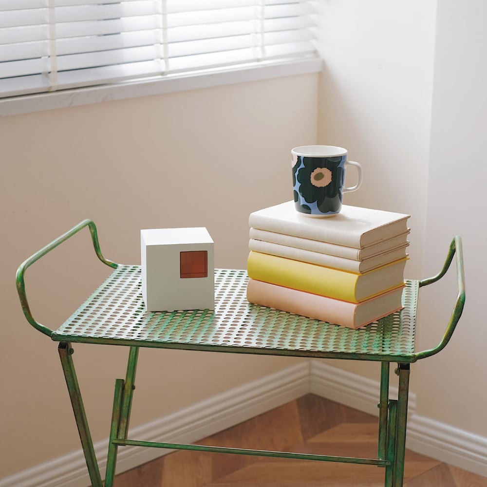 Distressed Green End Table Small  Metal Side Table window image