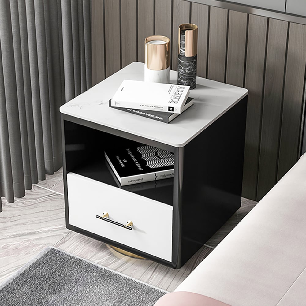 White & Black End Table with Storage Square Side Table  window image