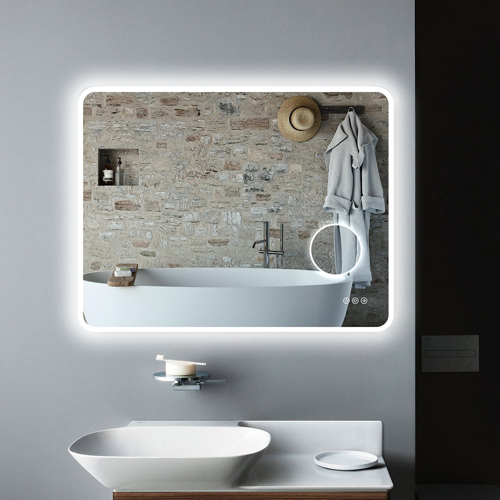 900mm x 700mm Frameless Magnifying Acrylic Wall Mounted LED Bathroom Mirror Anti-Fog window image