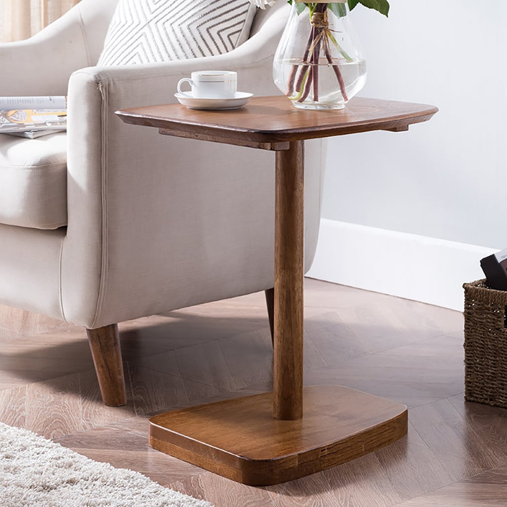 Farmhouse Wood End Table Small Rustic Wooden Side Table in Natural/ Walnut window image