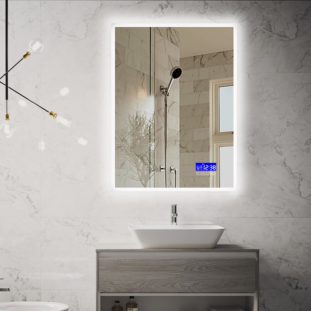 600mm x 800mm Rectangle Wall-Mounted Multifunctional LED Bathroom Mirror Anti-Fog window image