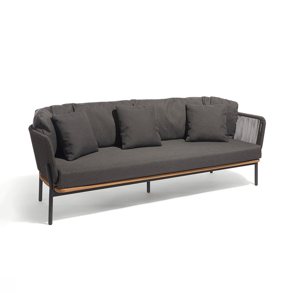 3-Seater Woven Rope Outdoor Sofa with Cushion and Pillow Aluminum in Dark Grey window image