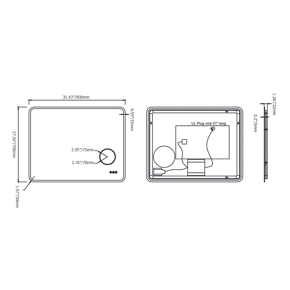900mm x 700mm Frameless Magnifying Acrylic Wall Mounted LED Bathroom Mirror Anti-Fog window image