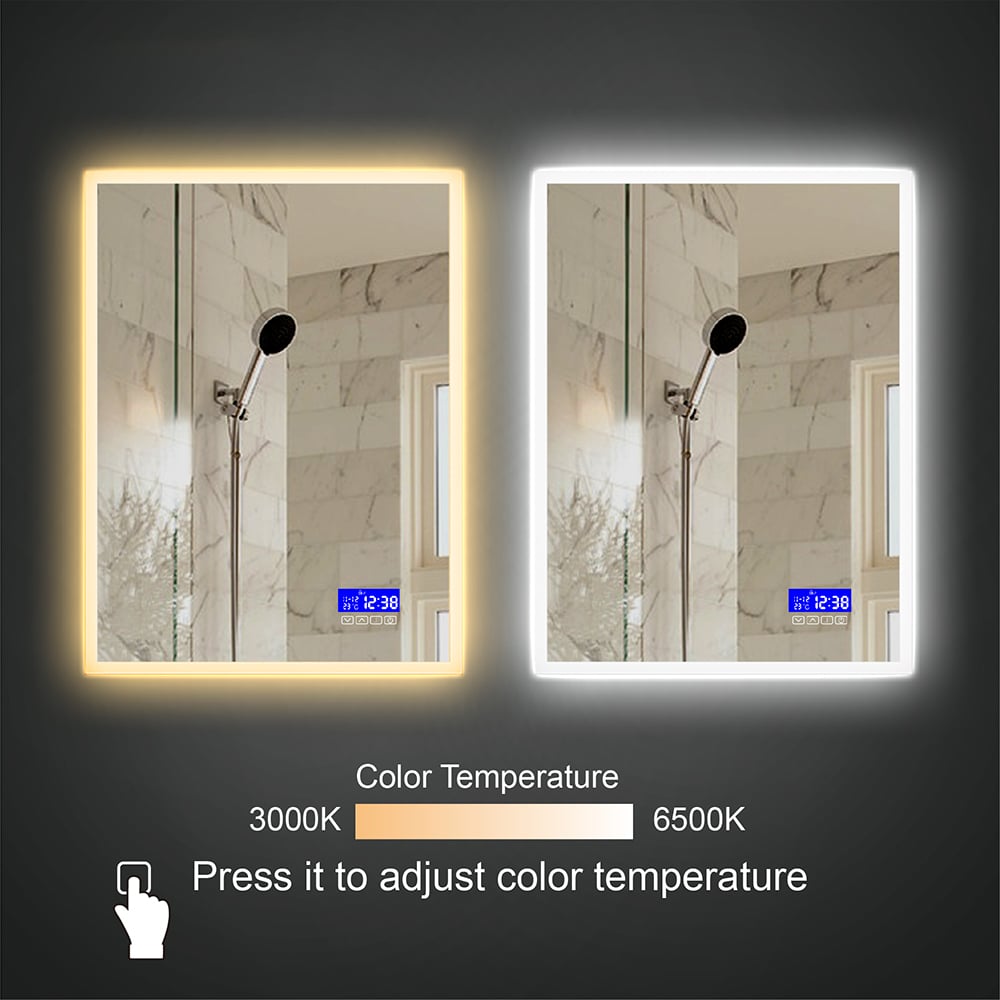 600mm x 800mm Rectangle Wall-Mounted Multifunctional LED Bathroom Mirror Anti-Fog window image