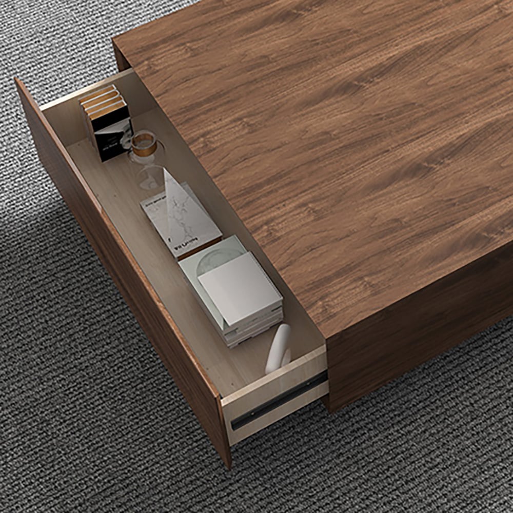 Walnut Square Coffee Table with Storage in MDF & Metal Wooden Accent Table window image