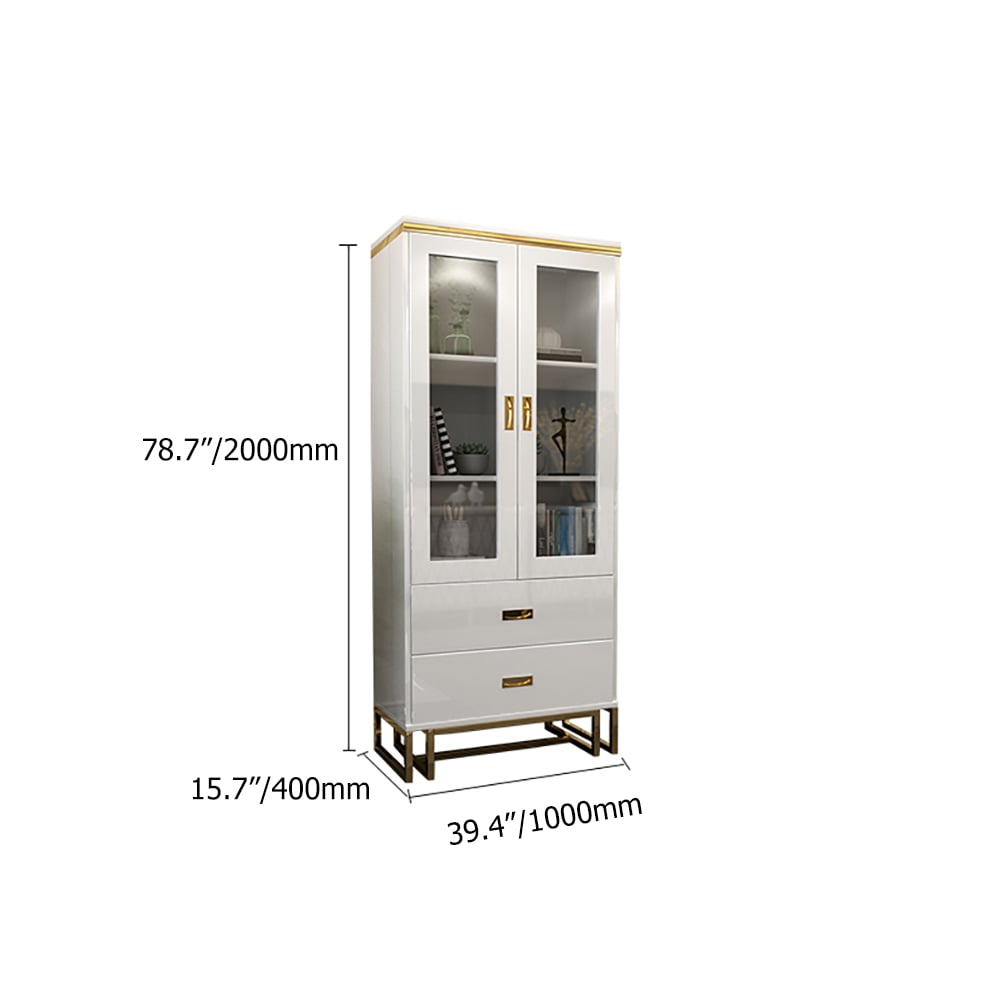 Tall Rectangular White Bookcase with Doors 2 Drawers 78" Height window image