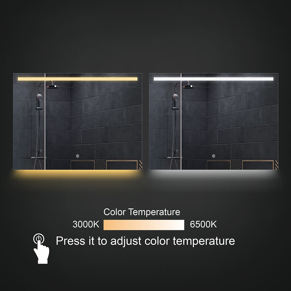 800mm x 600mm Frameless Acrylic Rectangle Wall Mounted LED Bathroom Mirror Anti-Fog window image