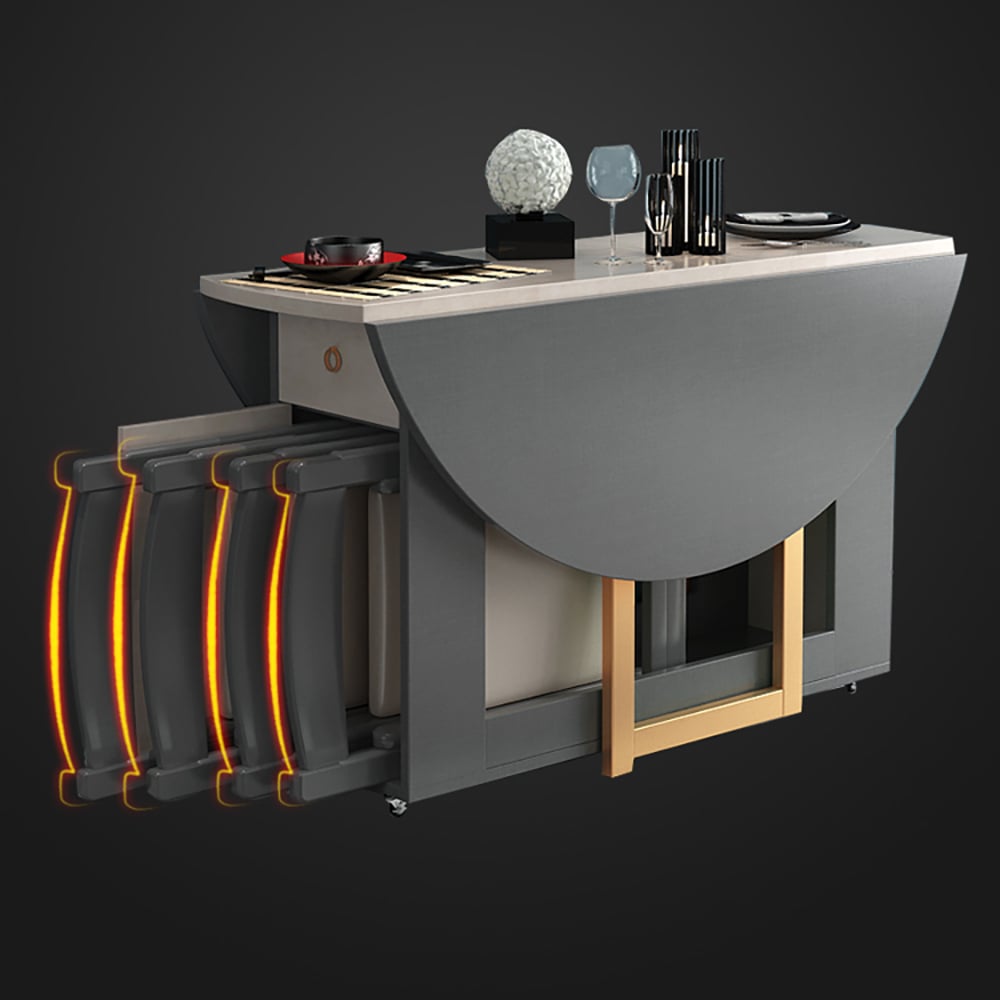47.2"Round Dining Table Set with Chairs Folding Top & Metal Base Wood Chairs Included window image