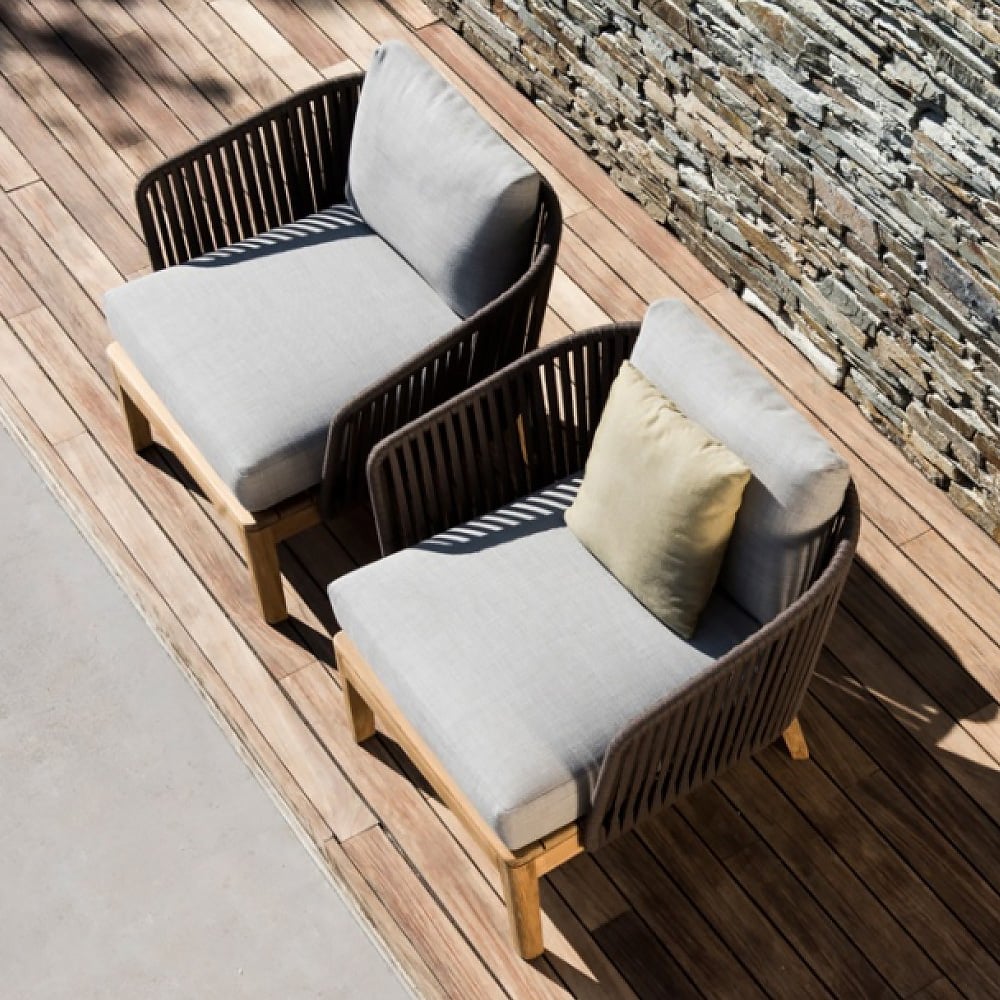 Modern Style Rattan Woven Outdoor Accent Chair in Ash Wood Legs window image