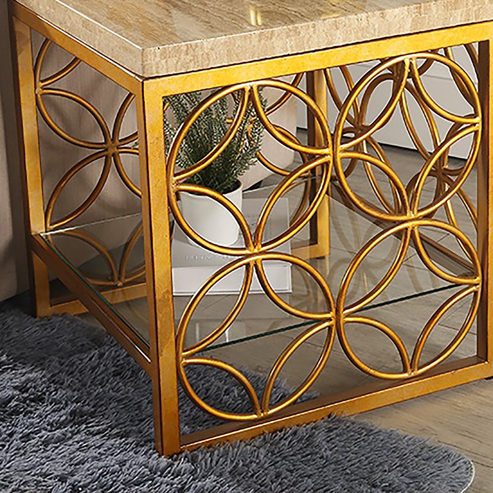 Modern Gold End Table with Marble Top & Metal Frame Side Table window image