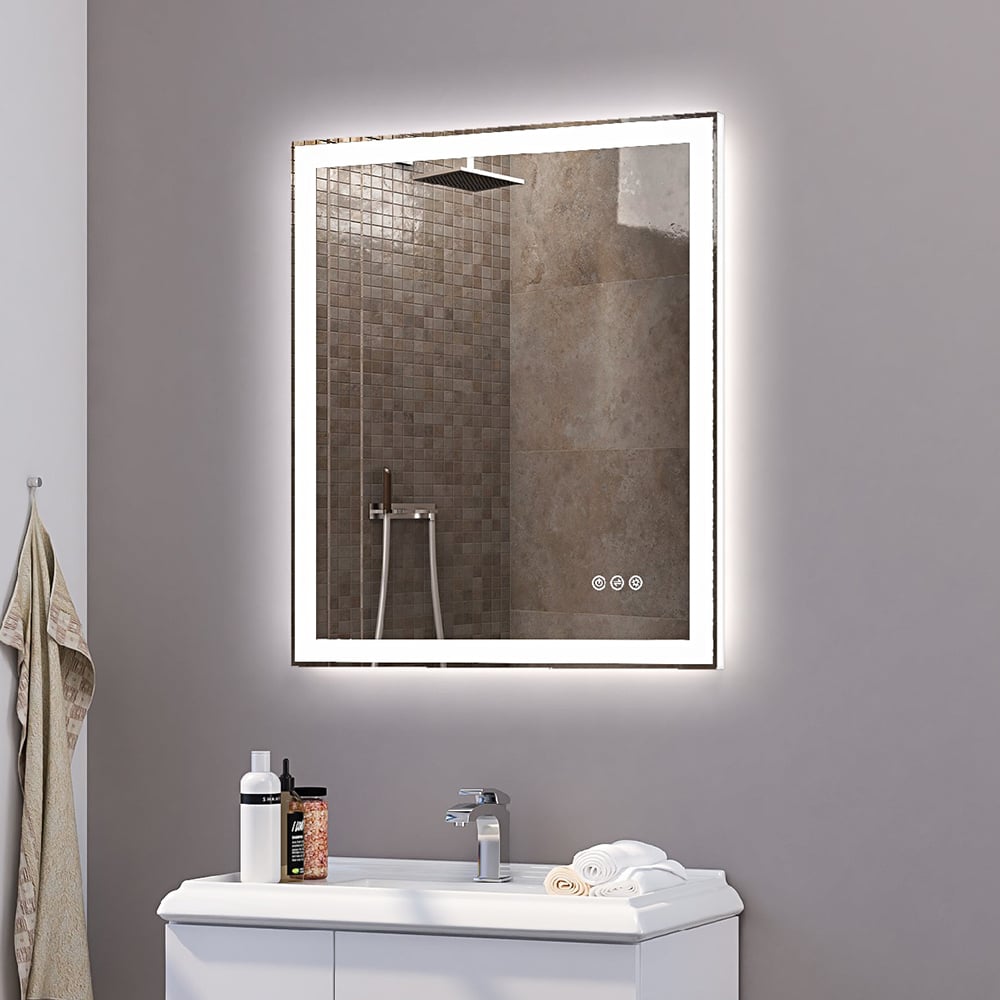 600mm x 800mm Acrylic Rectangle Wall Mounted LED Bathroom Mirror Anti-Fog Frameless window image