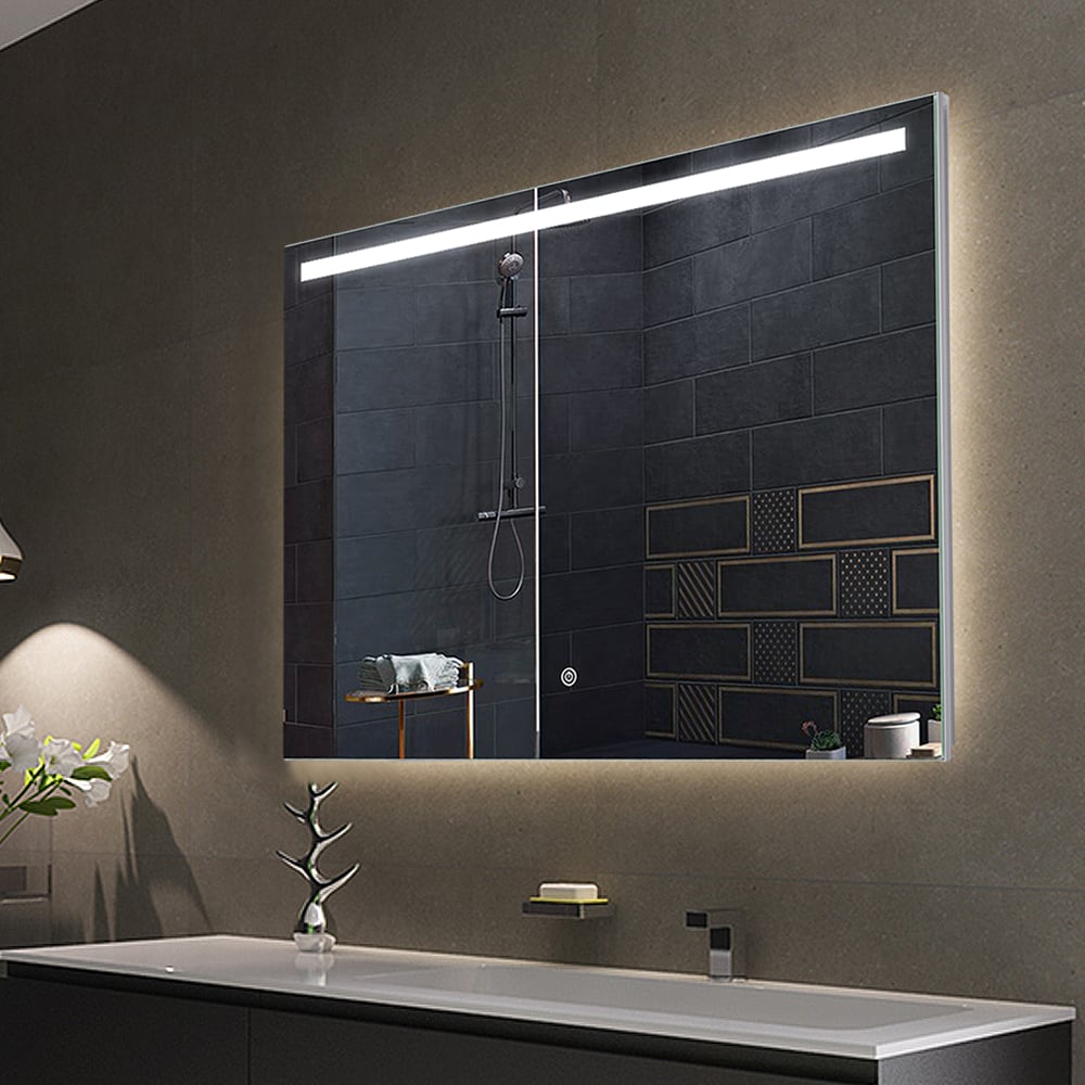 800mm x 600mm Frameless Acrylic Rectangle Wall Mounted LED Bathroom Mirror Anti-Fog window image