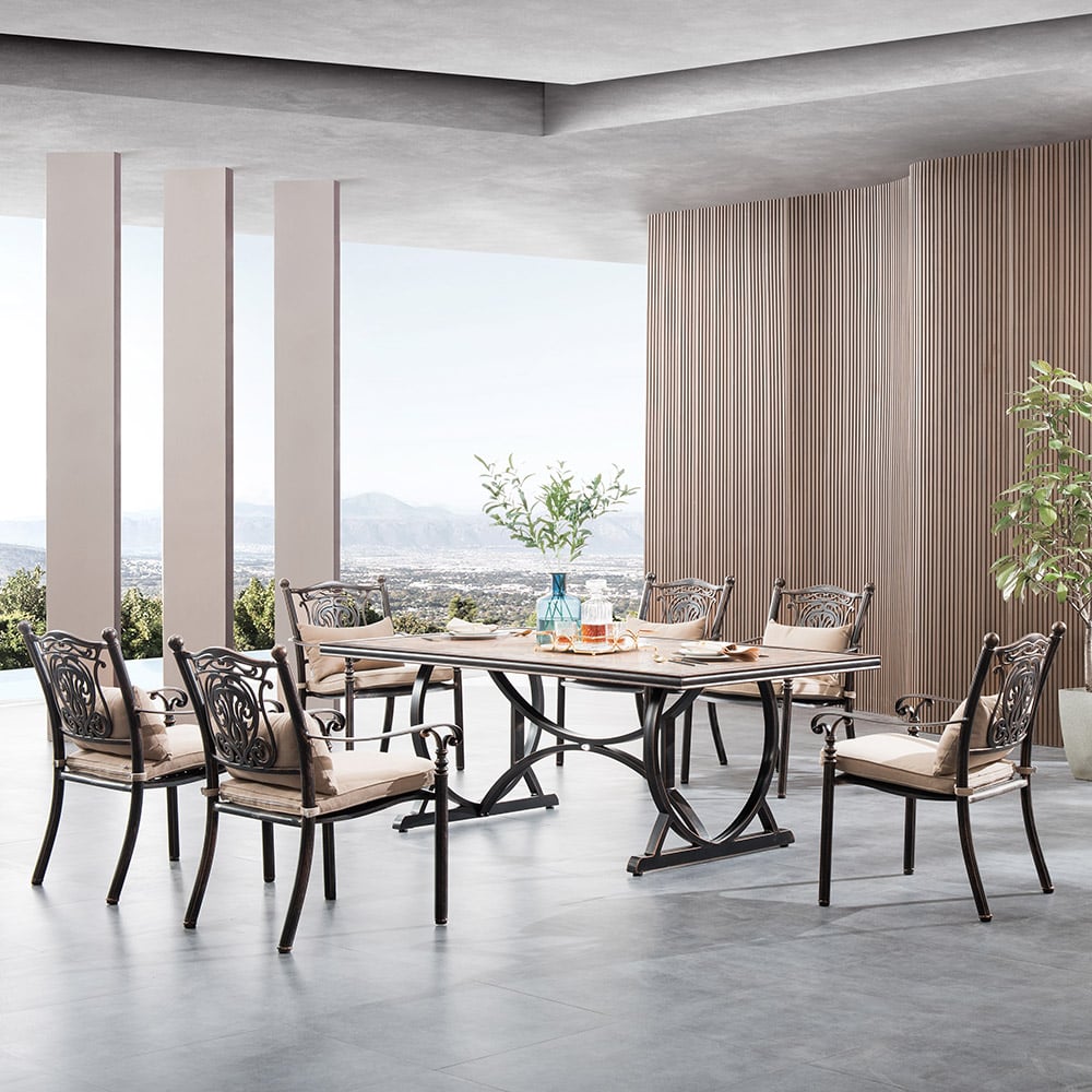 7-Pieces Outdoor Dining Set with Aluminum Frame and Sintered Stone-top Dining Table window image