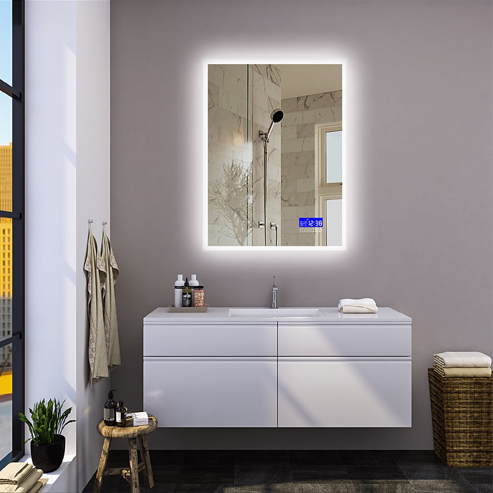 600mm x 800mm Rectangle Wall-Mounted Multifunctional LED Bathroom Mirror Anti-Fog window image