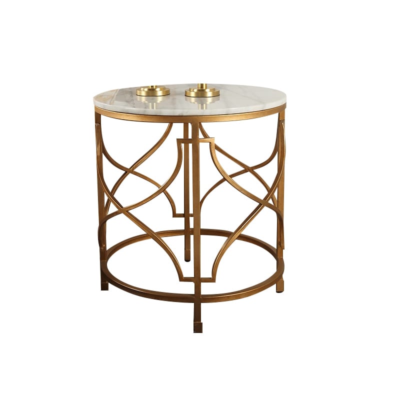 Modern White & Gold End Table with Marble Top & Metal Frame Side Table window image