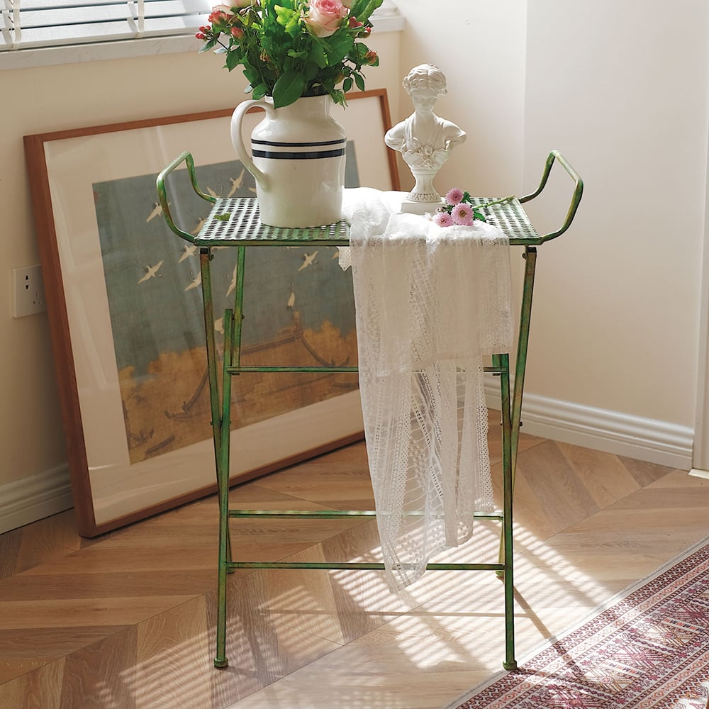 Distressed Green End Table Small  Metal Side Table window image