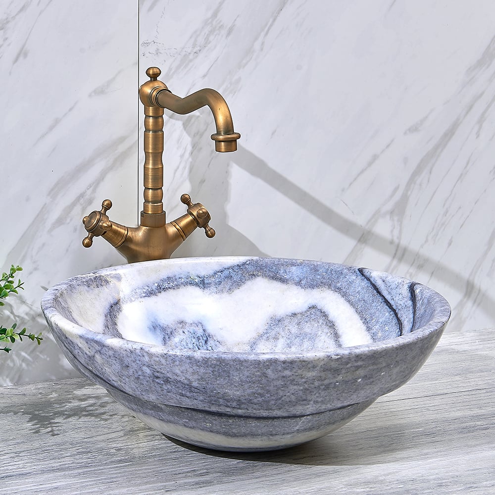 Vessel Circular Natural Stone Bathroom Wash Sink Bowl Shape window image