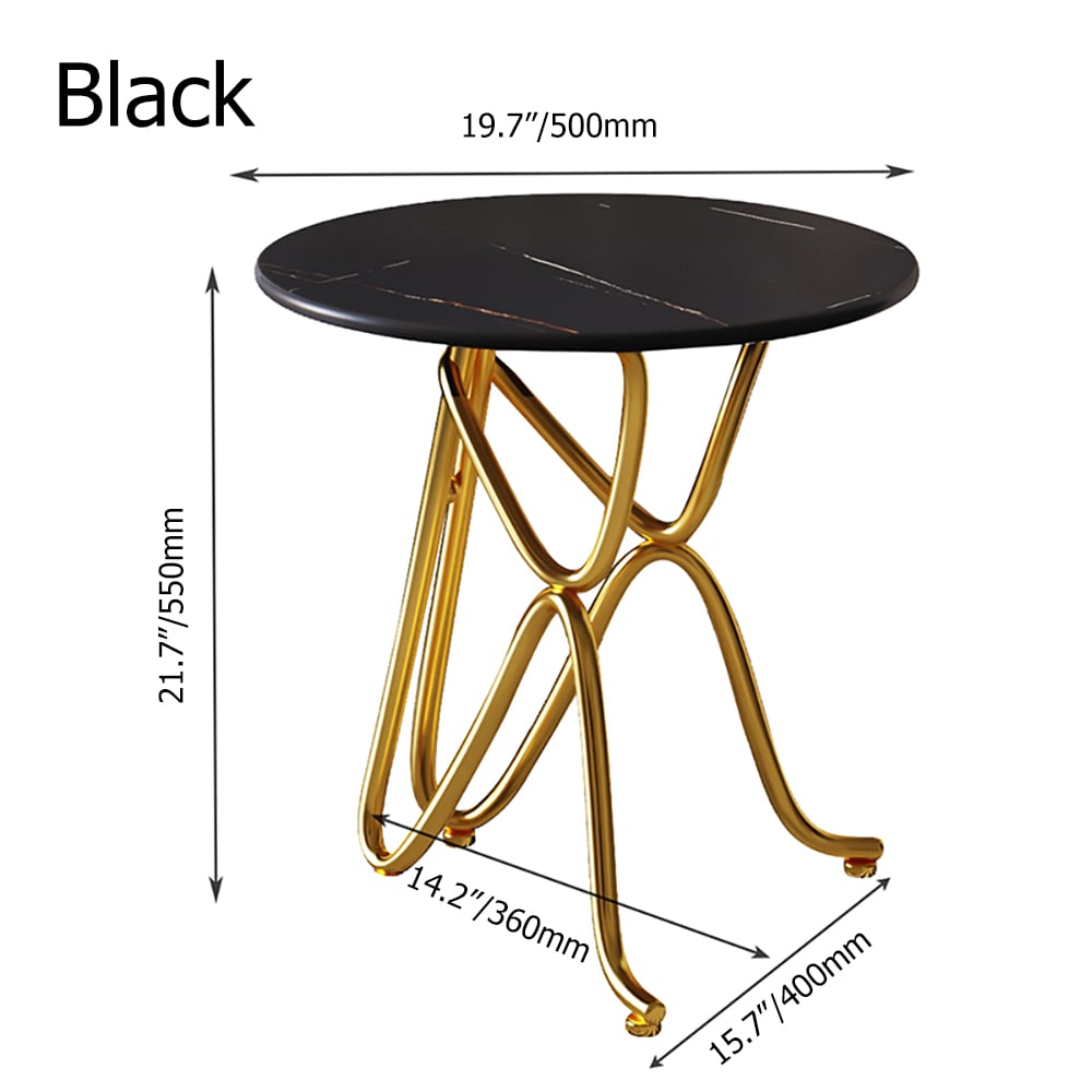 Modern Black End Table Metal Side Table Stone Round Tabletop window image