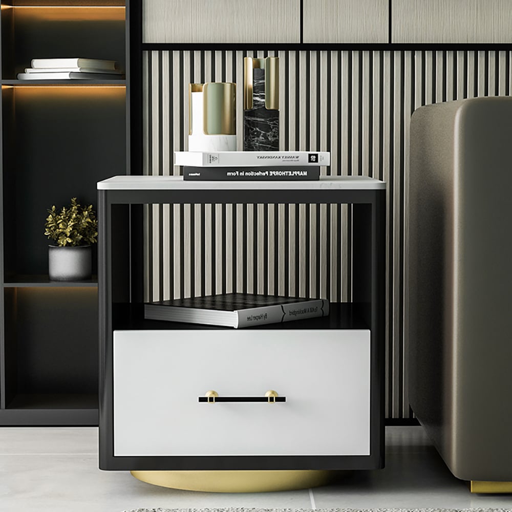 White & Black End Table with Storage Square Side Table  window image