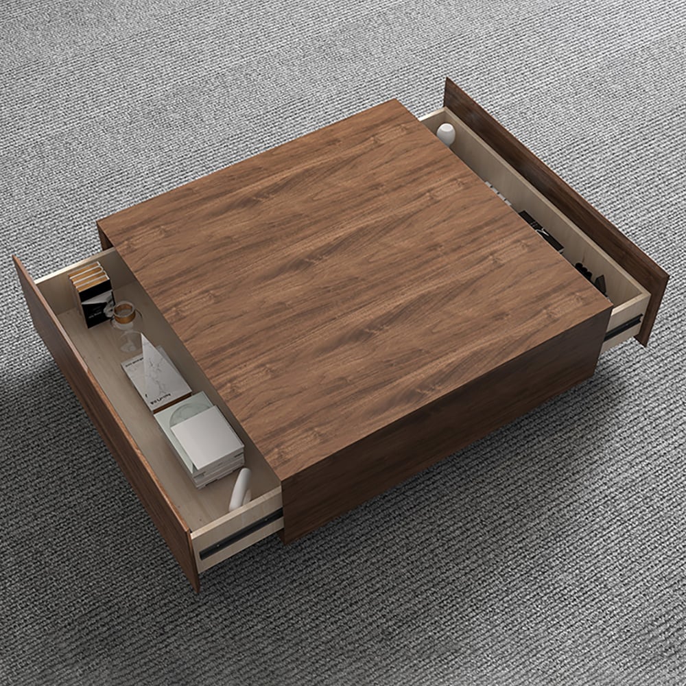 Walnut Square Coffee Table with Storage in MDF & Metal Wooden Accent Table window image