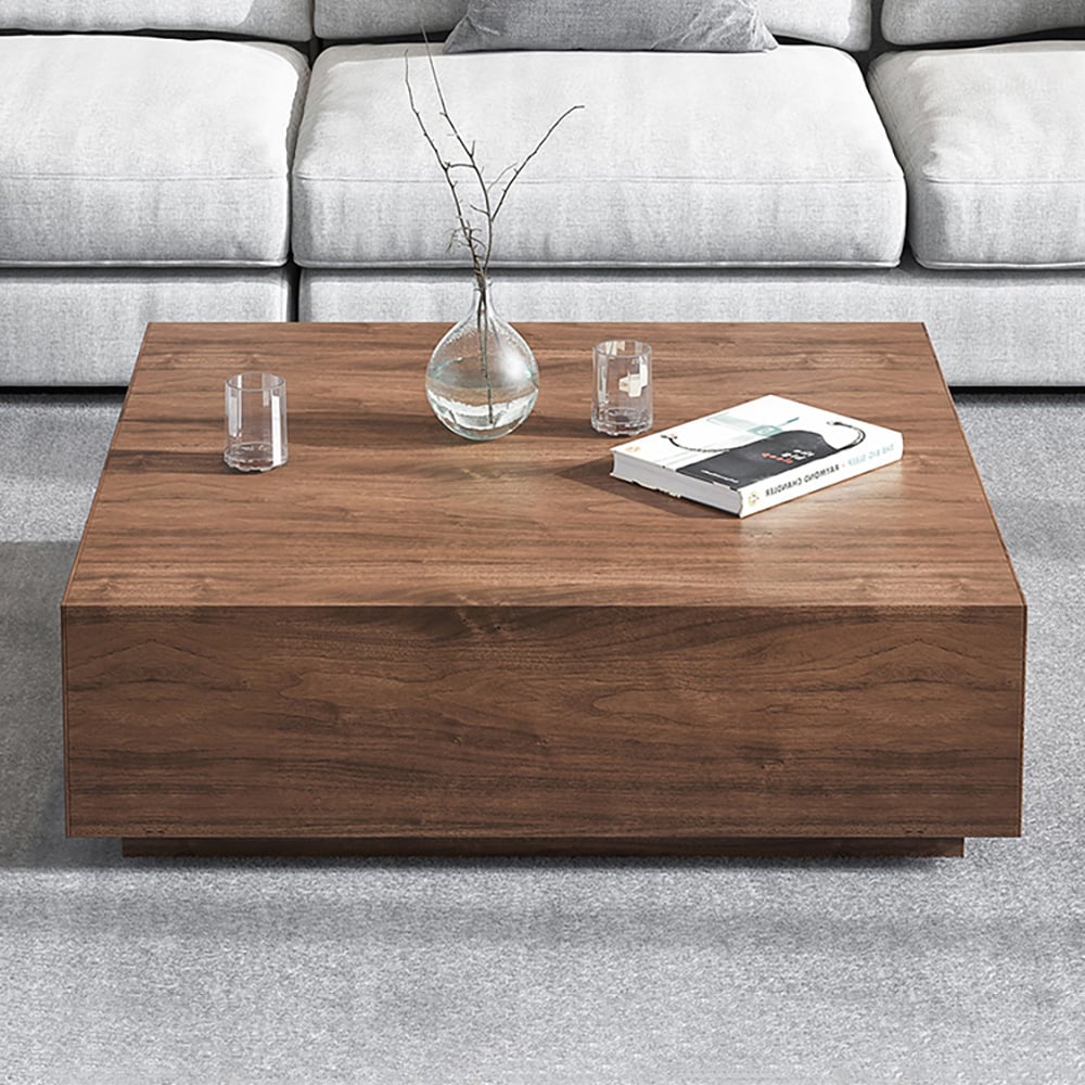 Walnut Square Coffee Table with Storage in MDF & Metal Wooden Accent Table window image