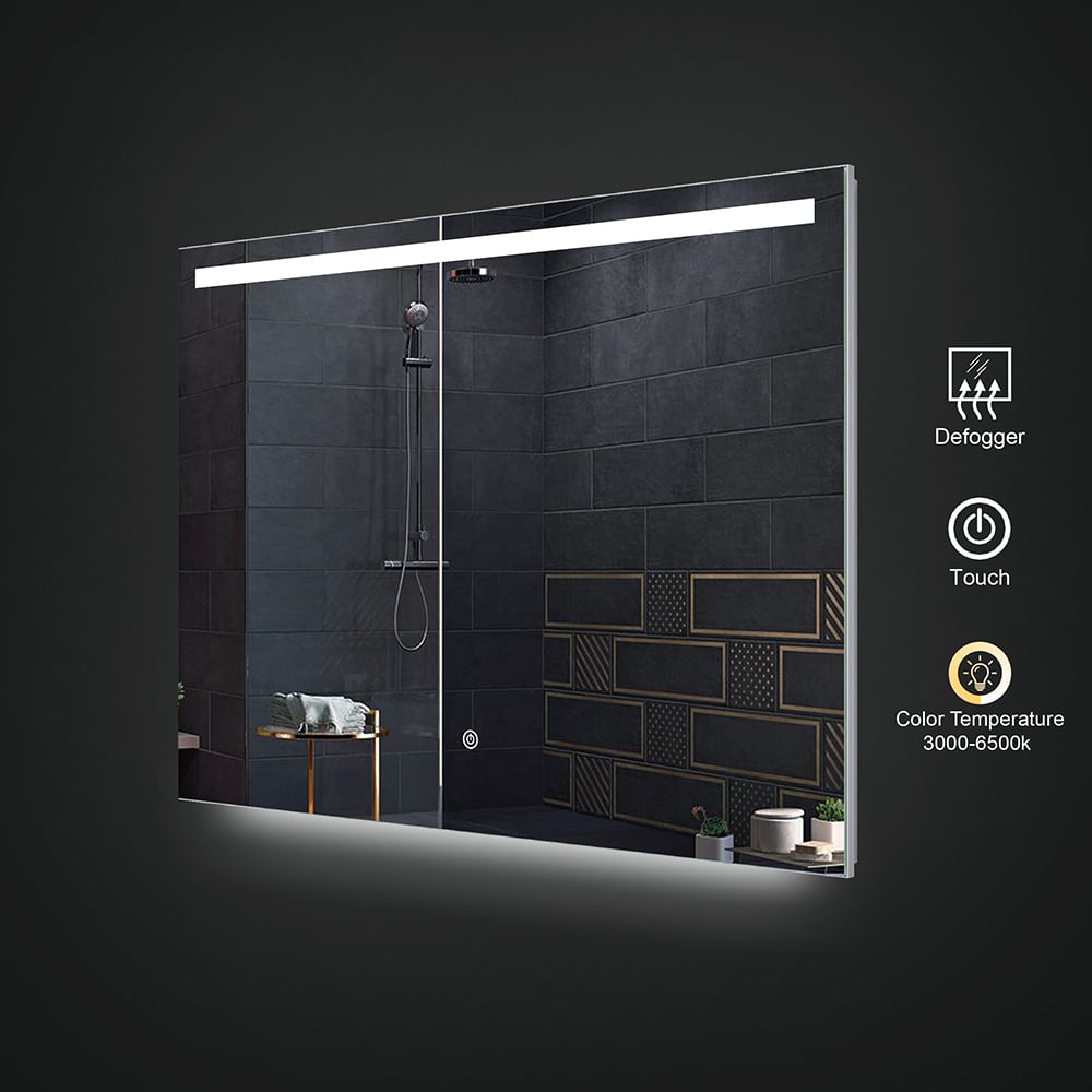 800mm x 600mm Frameless Acrylic Rectangle Wall Mounted LED Bathroom Mirror Anti-Fog window image
