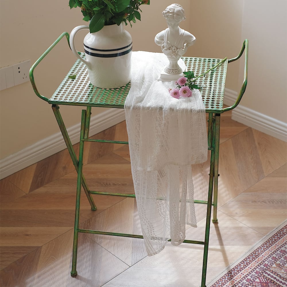 Distressed Green End Table Small  Metal Side Table window image