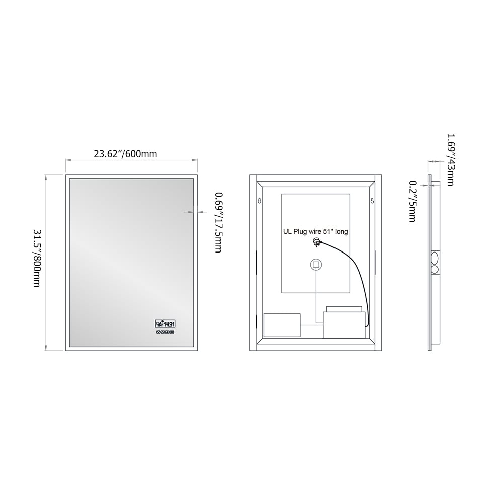 600mm x 800mm Rectangle Wall-Mounted Multifunctional LED Bathroom Mirror Anti-Fog window image