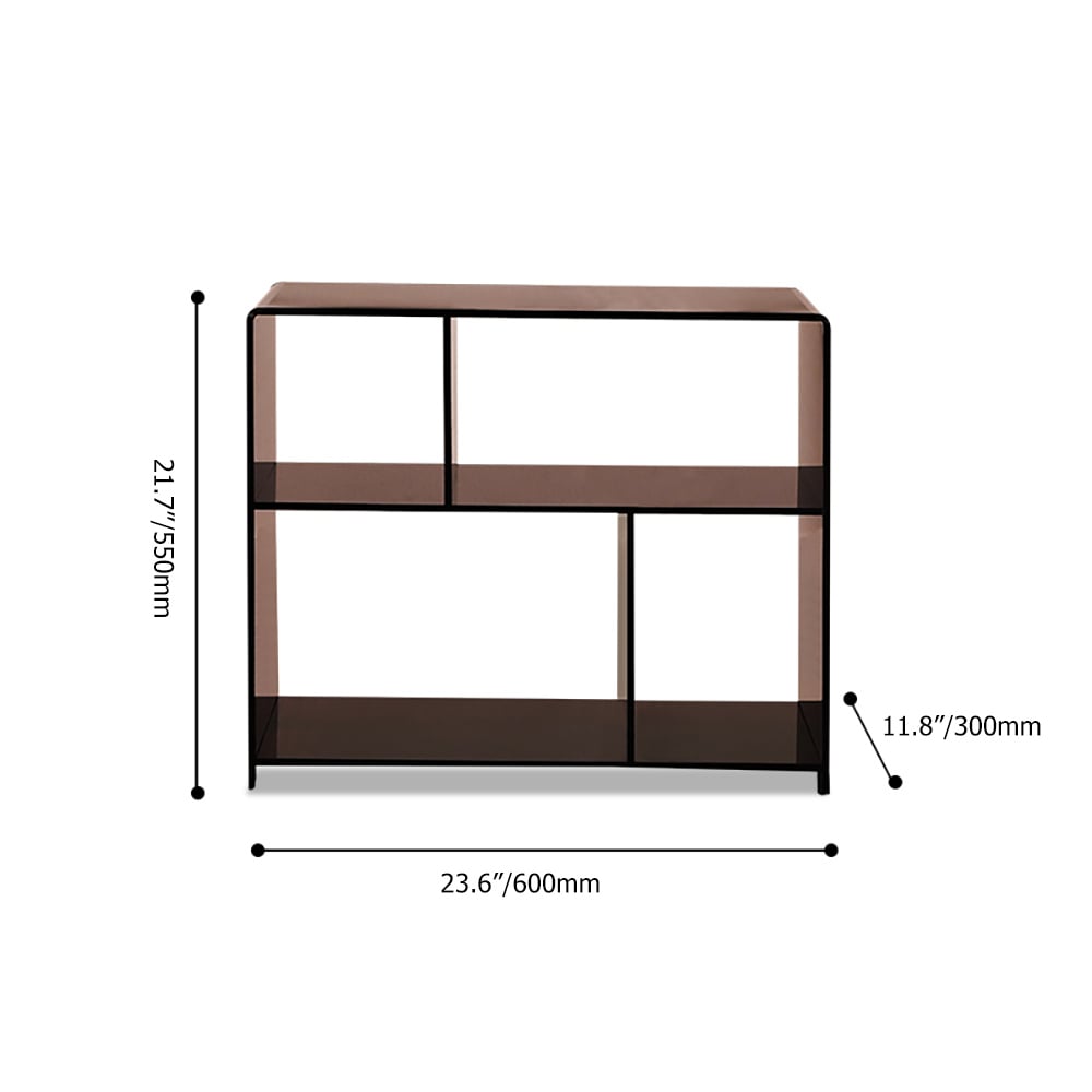 Tavolino con estremità trasparente con ripiano in acrilico stretto con ripiani Immagine della finestra
