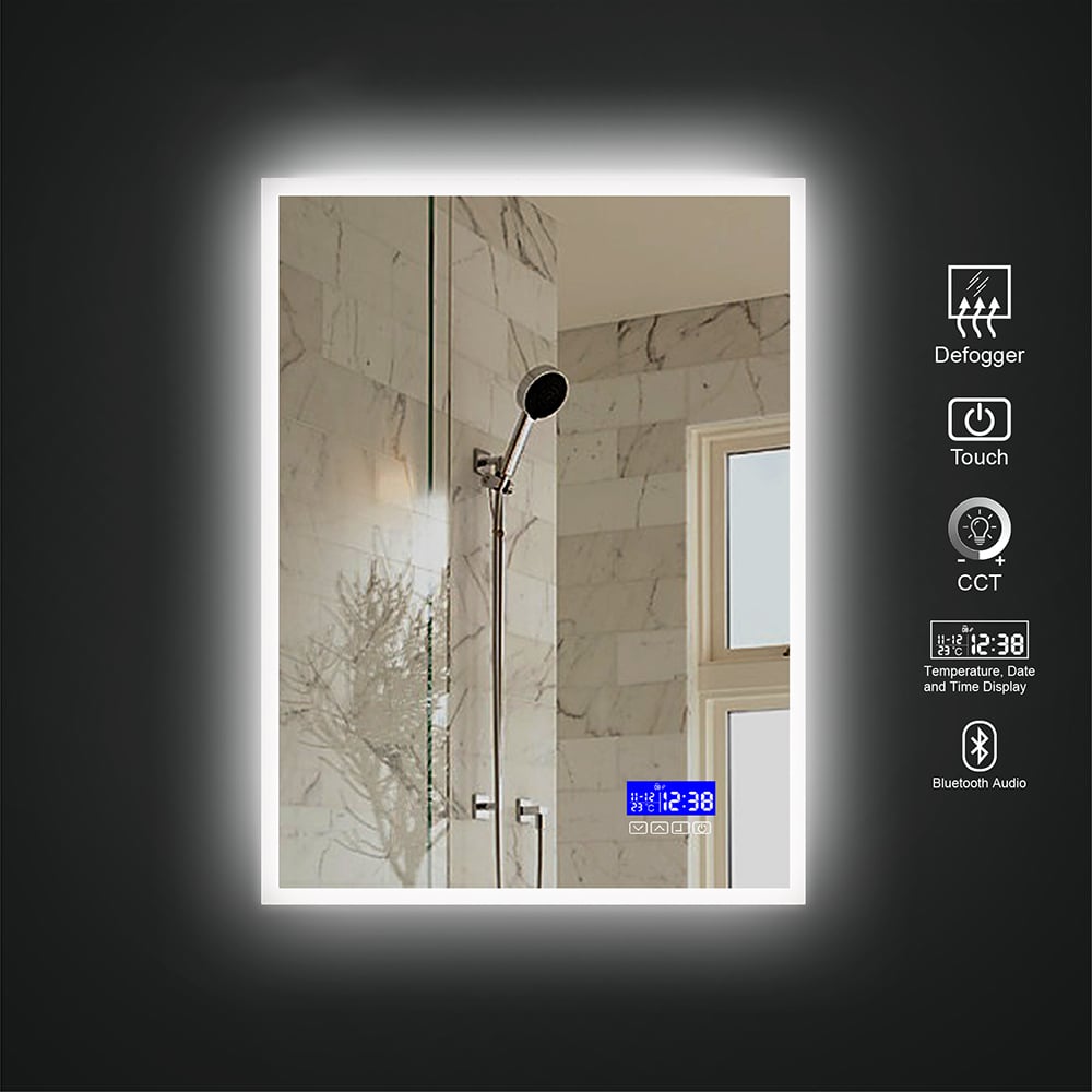 600mm x 800mm Rectangle Wall-Mounted Multifunctional LED Bathroom Mirror Anti-Fog window image