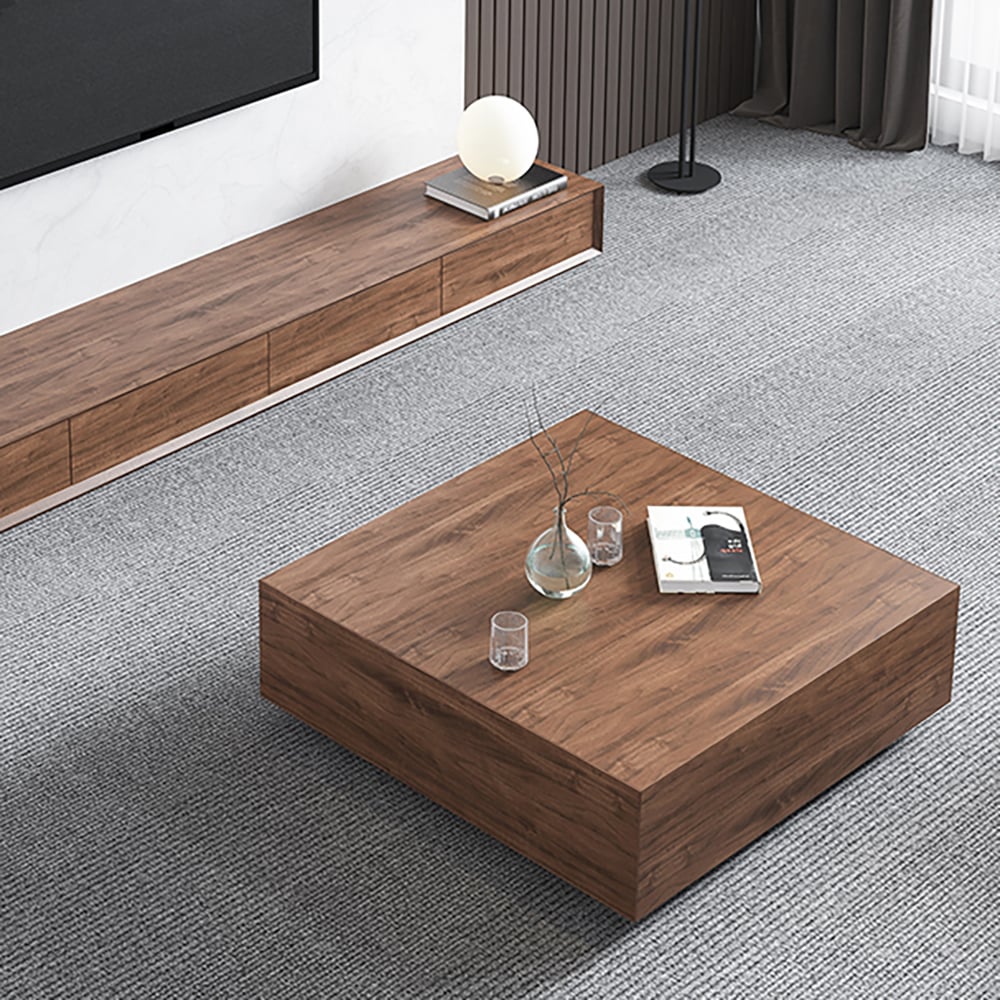 Walnut Square Coffee Table with Storage in MDF & Metal Wooden Accent Table window image