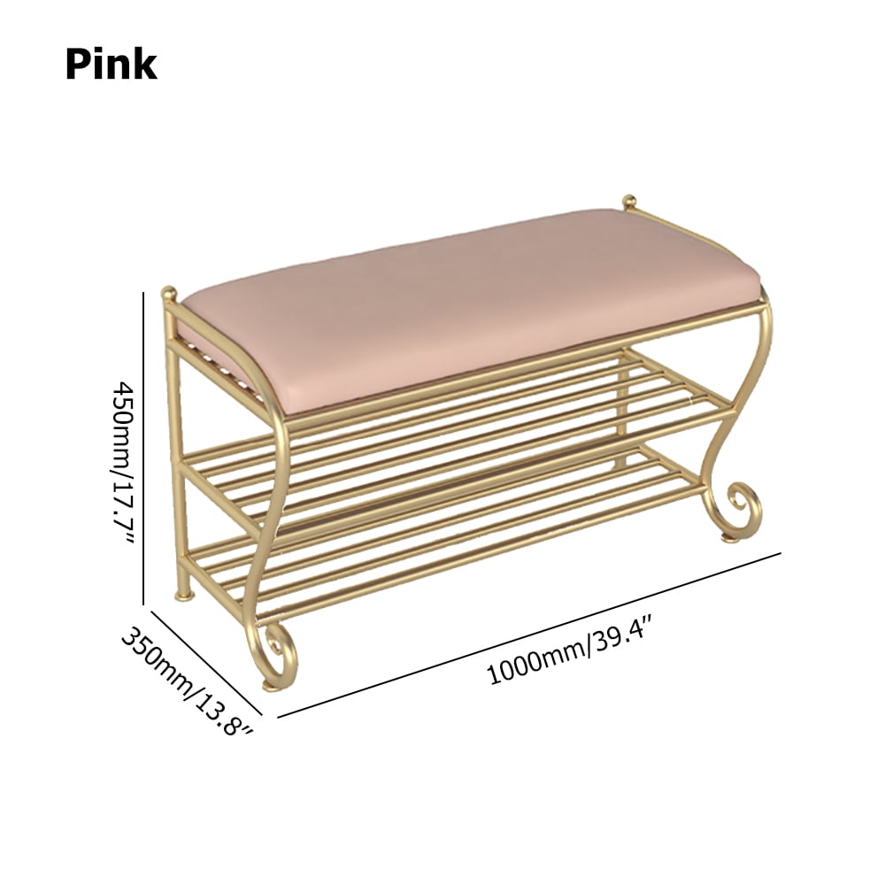 39.4" Leather Upholstered Entryway Bench with Shoe Rack Gold Legs window image