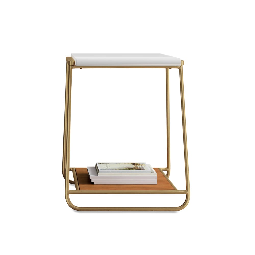 Square White End Table with Storage MDF Top & Gold Metal Frame Small Side Table window image
