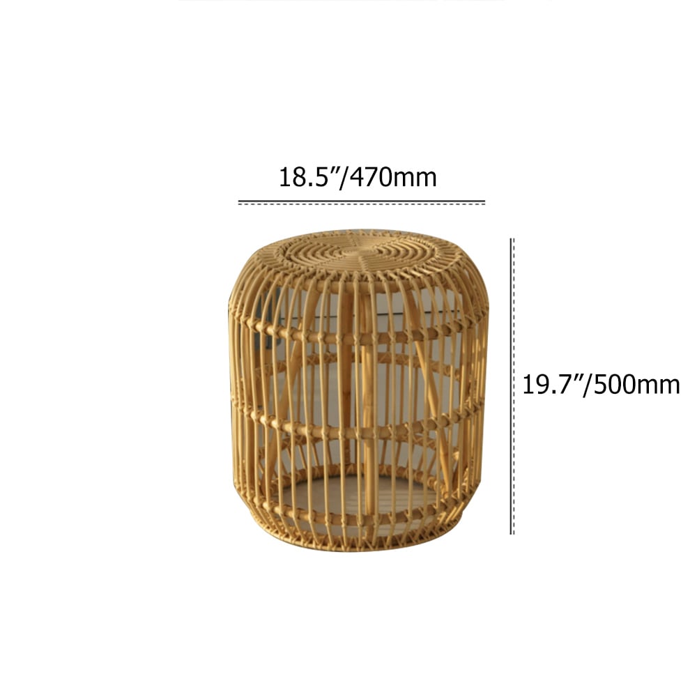 Farmhouse Rattan Round End Table Handmade Side Table Rustic window image