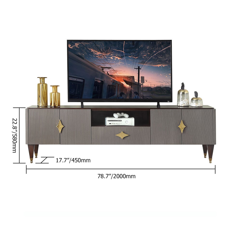 78" Gray TV Stand Doors & Drawer Walnut Top Media Console window image