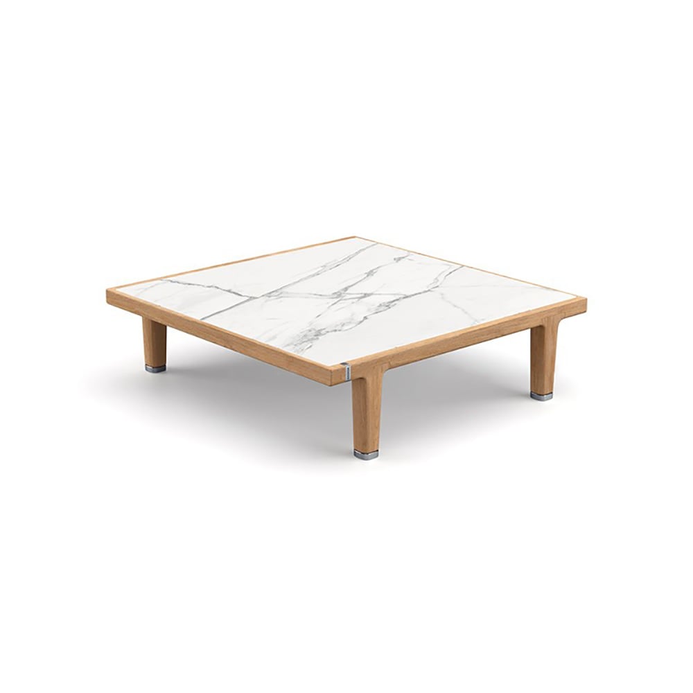 Square Outdoor Coffee Table with Marble-top and Teak-base window image