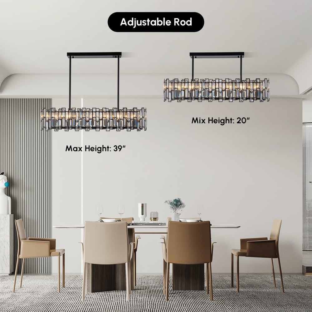 Clyvra 8-lichts keukeneilandlamp kristallen plafondlamp in zwart Vensterafbeelding