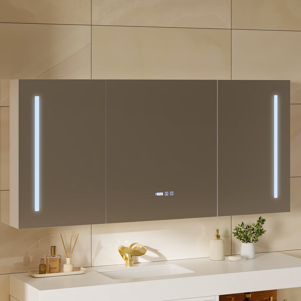 59" Floating Bathroom Vanity & LED Medicine Cabinet Set window image