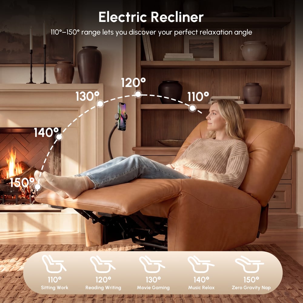 Leather Power Swivel Rocker Recliner Accent Chair with Phone Holder window image
