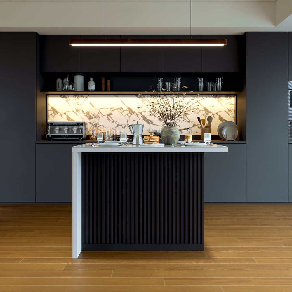 Modern 50" Glossy Sintered Stone Kitchen Island with Storage, White & Black window image