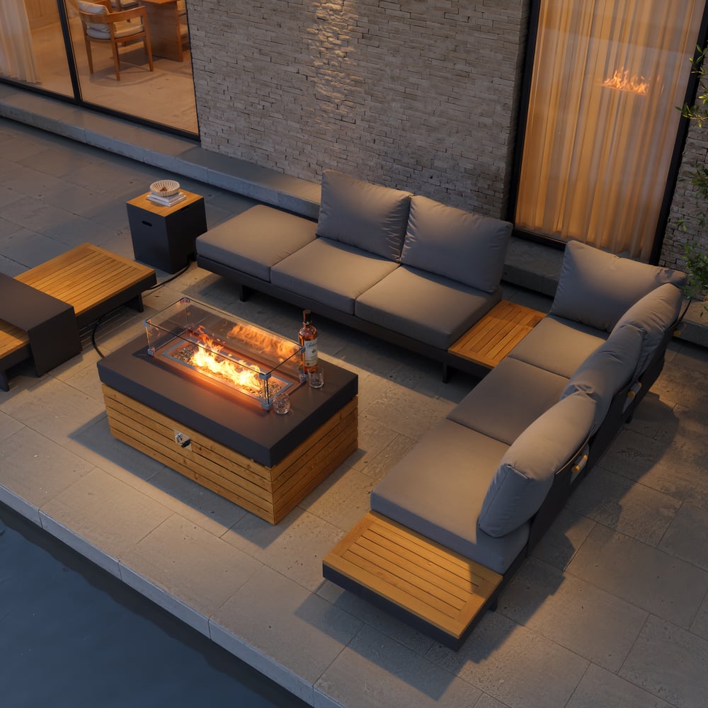 Tevara 100cm Propane Gas Fire Pit Table with Glass Propane Gas Tank Cover Table Set of 2 window image