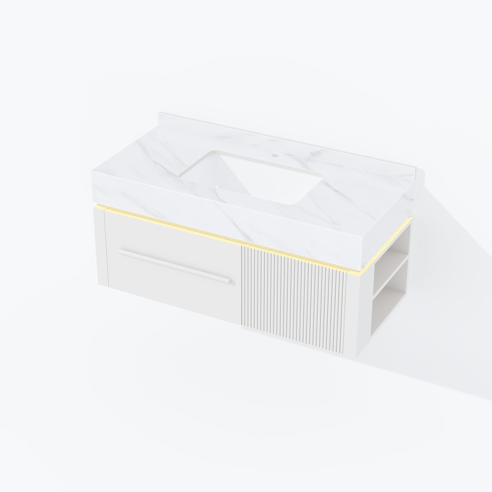 39.4" Wall-Mounted Bathroom Vanity with Sintered Stone Top, LED Sensor Light window image