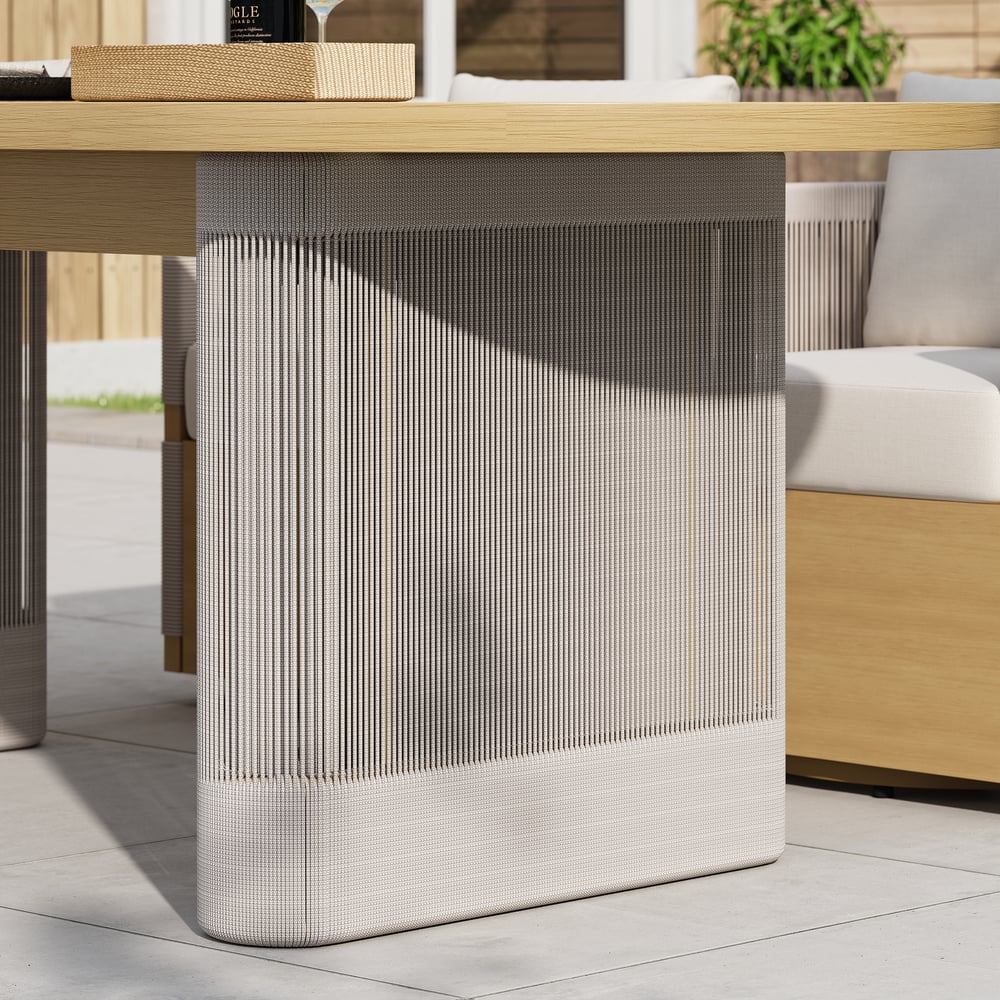 Costra  Outdoor Aluminum Extendable Dining Set with 6 Woven Swivel Armchairs in Ivory window image