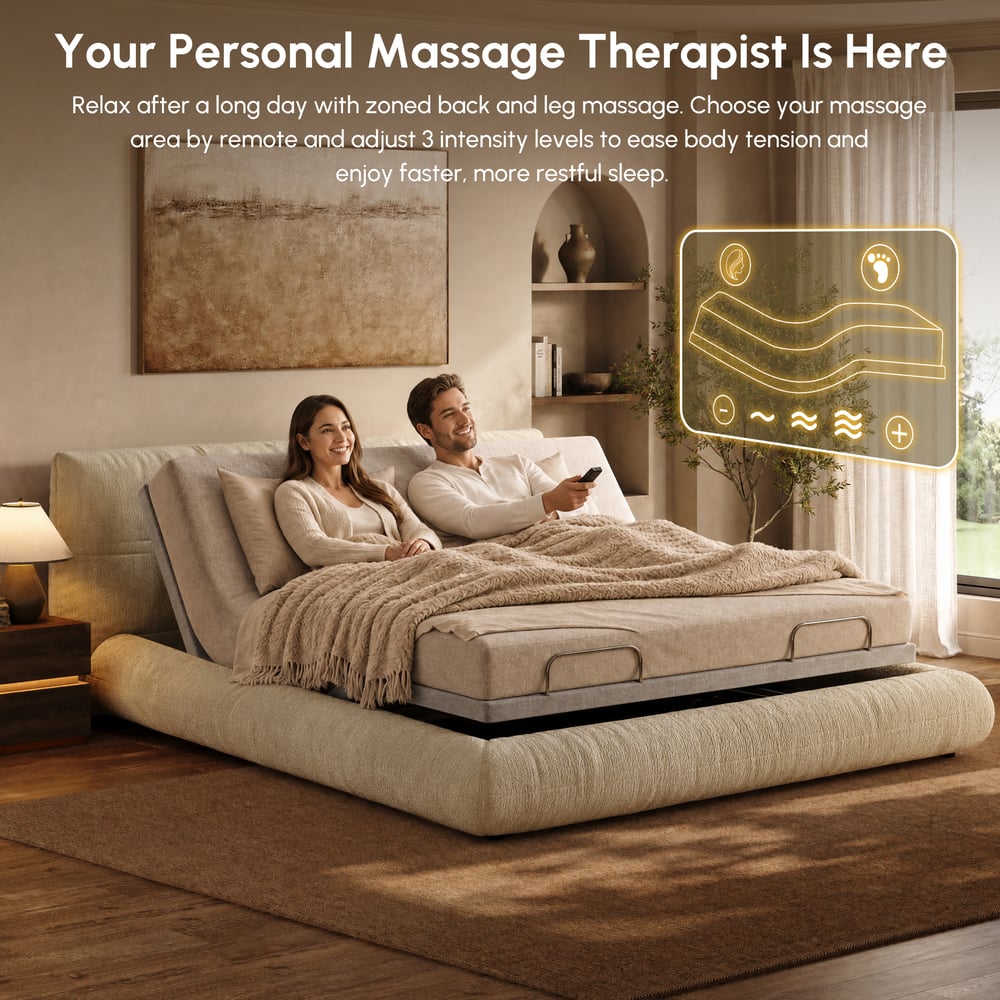 Performance Chenille Smart Bed Set with Adjustable Base, Massage & Zero Gravity. window image