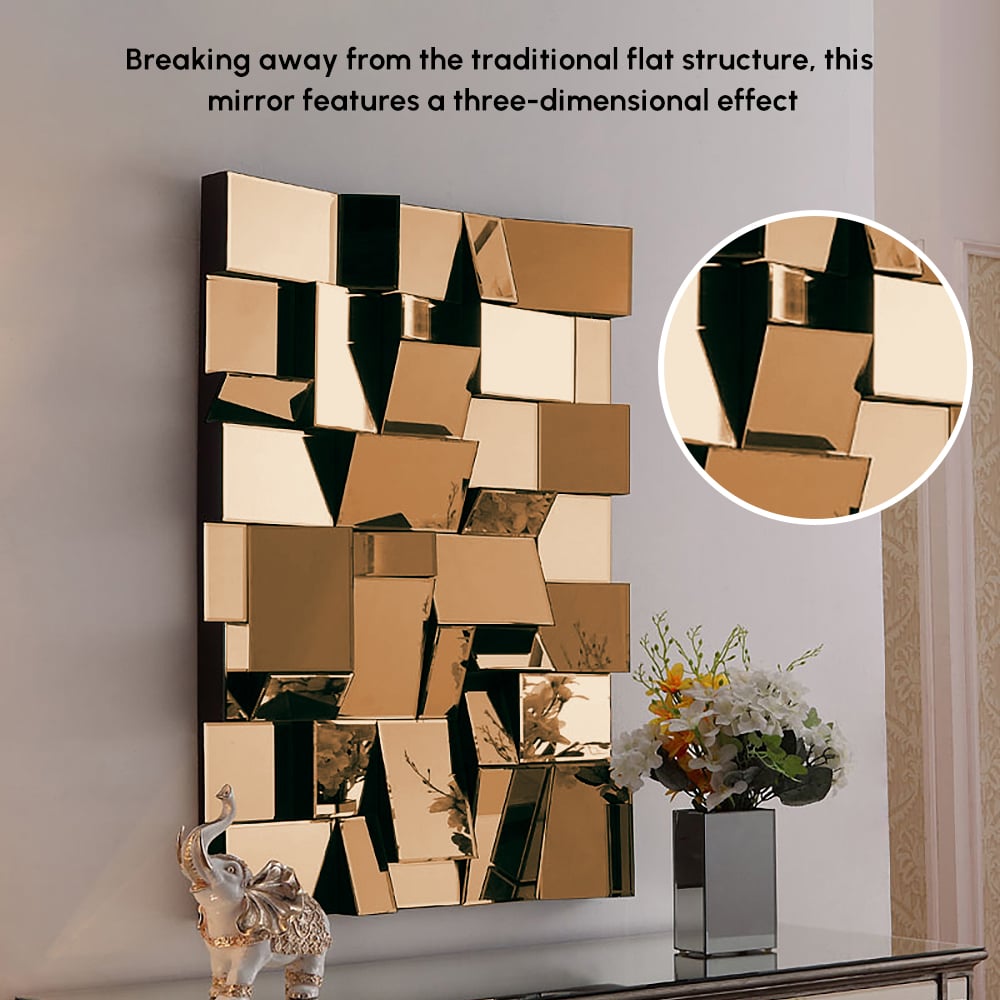 100cm Brown Glass Wall Mirror Geometric Decorative Mirror Vertical & Horizontal Mounting window image