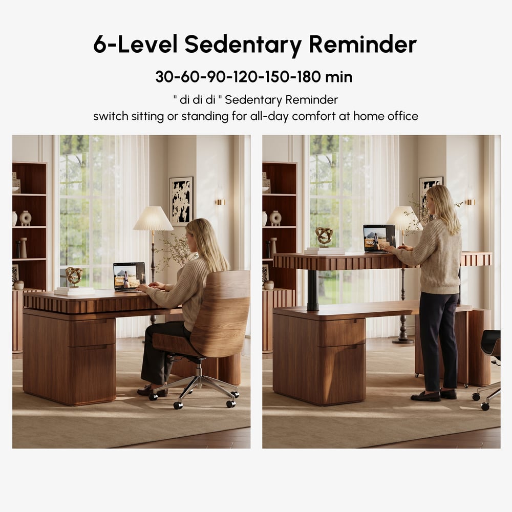 Aura 63" Walnut Flutted 360-Degree Rotating Desk Electric Adjustable Standing Desk window image