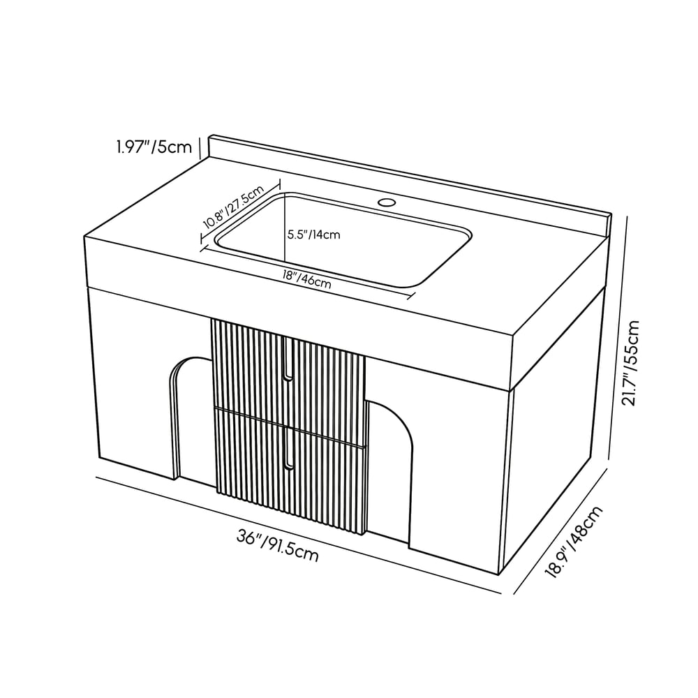 Artis Floating Bathroom Vanity Set 36" Modern Bathroom Vanity with Single Sink weights dimensions image