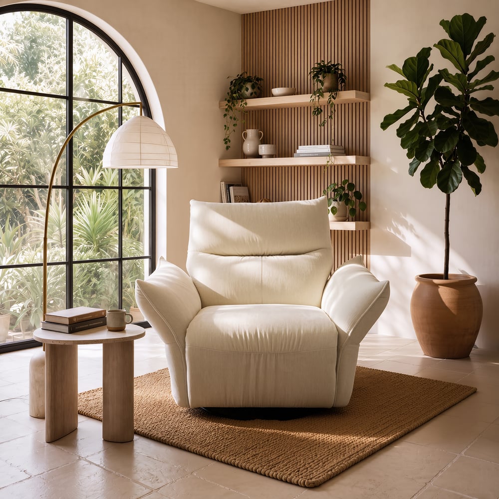 Performance Chenille Power Recliner Swivel Rocker Chair With Dual Motor & Adjustable Armrests window image