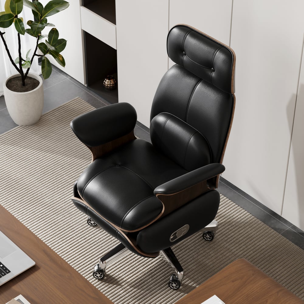 Black Genuine Leather Power Reclining Executive Office Chair Swivel Office Desk Chair window image
